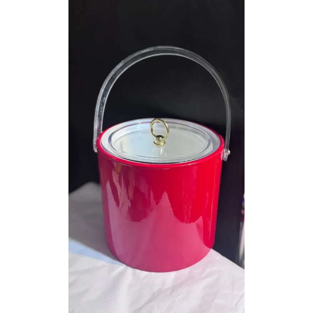 Georges Briard Red Ice Bucket Acrylic Barware Mid Century Vintage